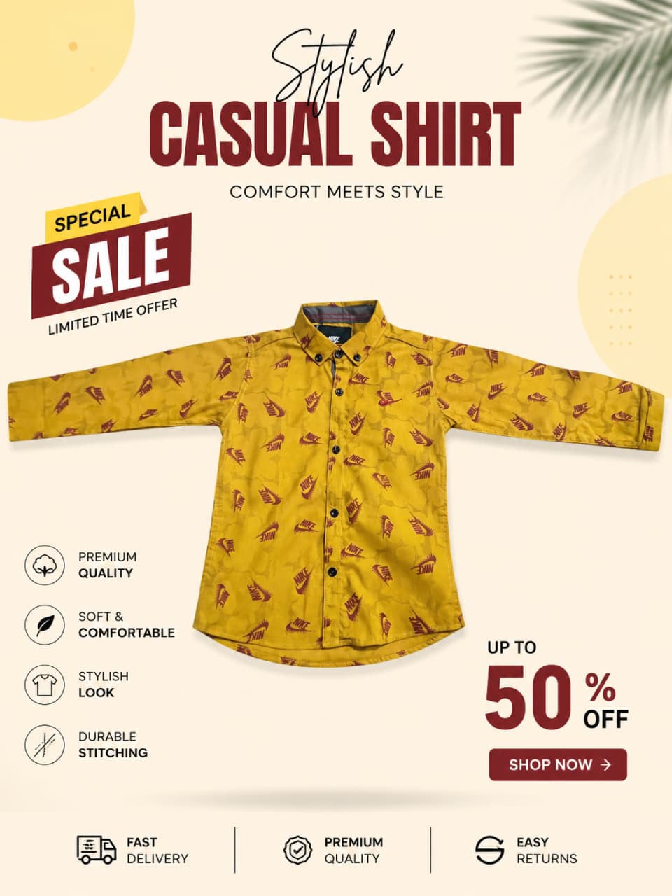 Boy's Premium Fine Cotton Printed Shirt || Grand Summer Sale